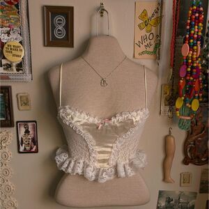 Vintage Ruffled Lace Tank Top Women's XS/Small
